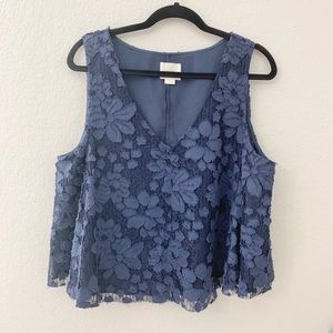 Anthropologie | Royal Blue Floral Lace Crop Top